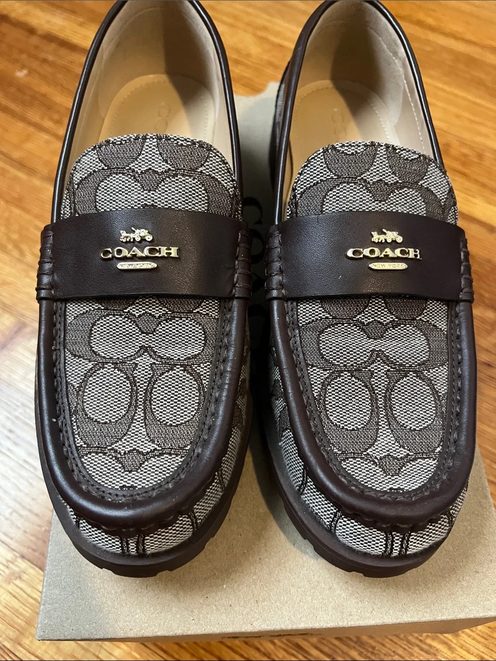 COACH Men’s Signature Pattern Penny Loafers in Brown